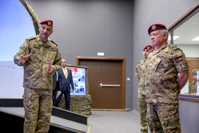 His Majesty King Abdullah, the Supreme Commander of the Jordan Armed Forces-Arab Army, visits the 91st Quick Reaction Battalion of the Sheikh Mohamed bin Zayed Quick Reaction Force Brigade on Monday (Photo courtesy of Royal Court)